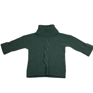 Talbots Petite M Green Wool Alpaca Blend Chunky Cable Knit Cowl Neck Sweater Top